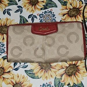 C logo red and tan wallet